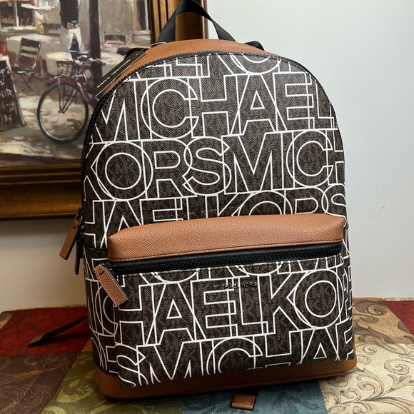 Michael Kors Cooper Large Signature PVC Graphic Logo Backpack Book bag - Picture 2 of 7